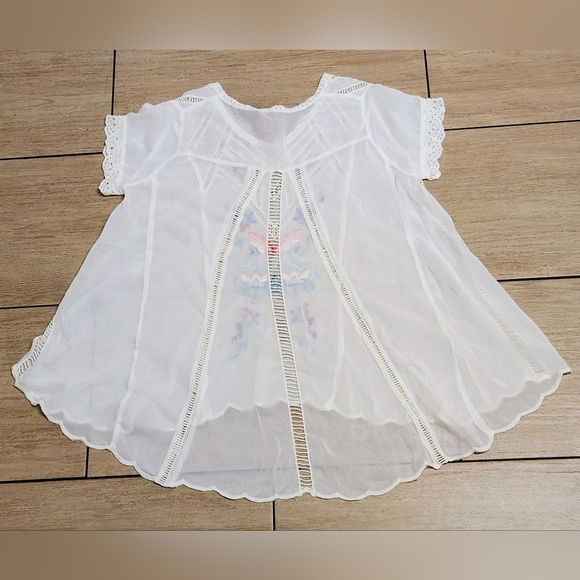 JOHNNY WAS VARA BLOUSE Flared Sheer Lightweight Floral Embroidered White Size S - Picture 5 of 15
